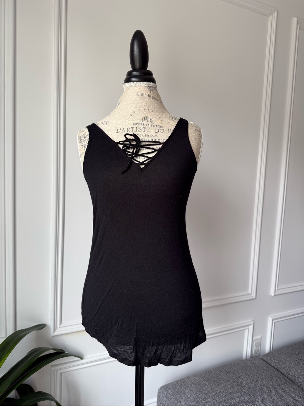 Garage Black Lace-Up V-Neck Tank Top